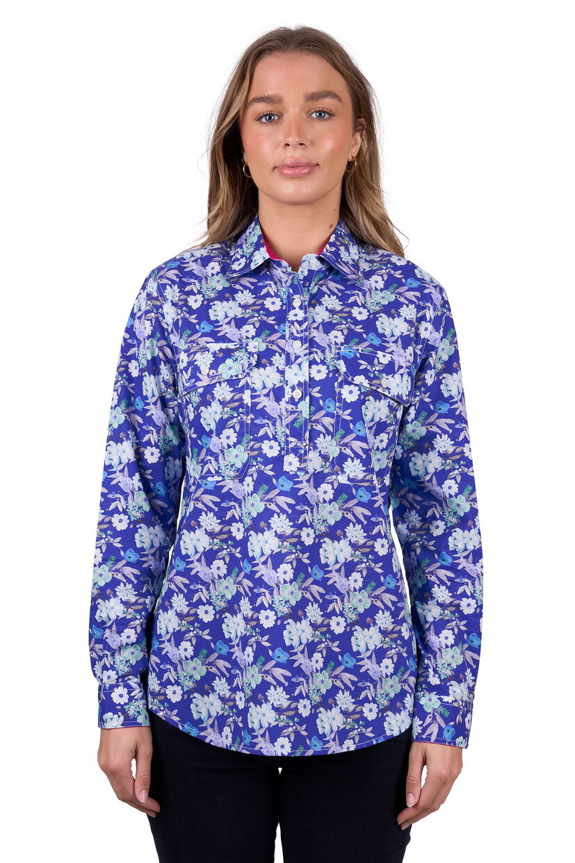 Hard Slog Womens Tia Half Button L/S Shirt (H5W2101178) Blue [SD]