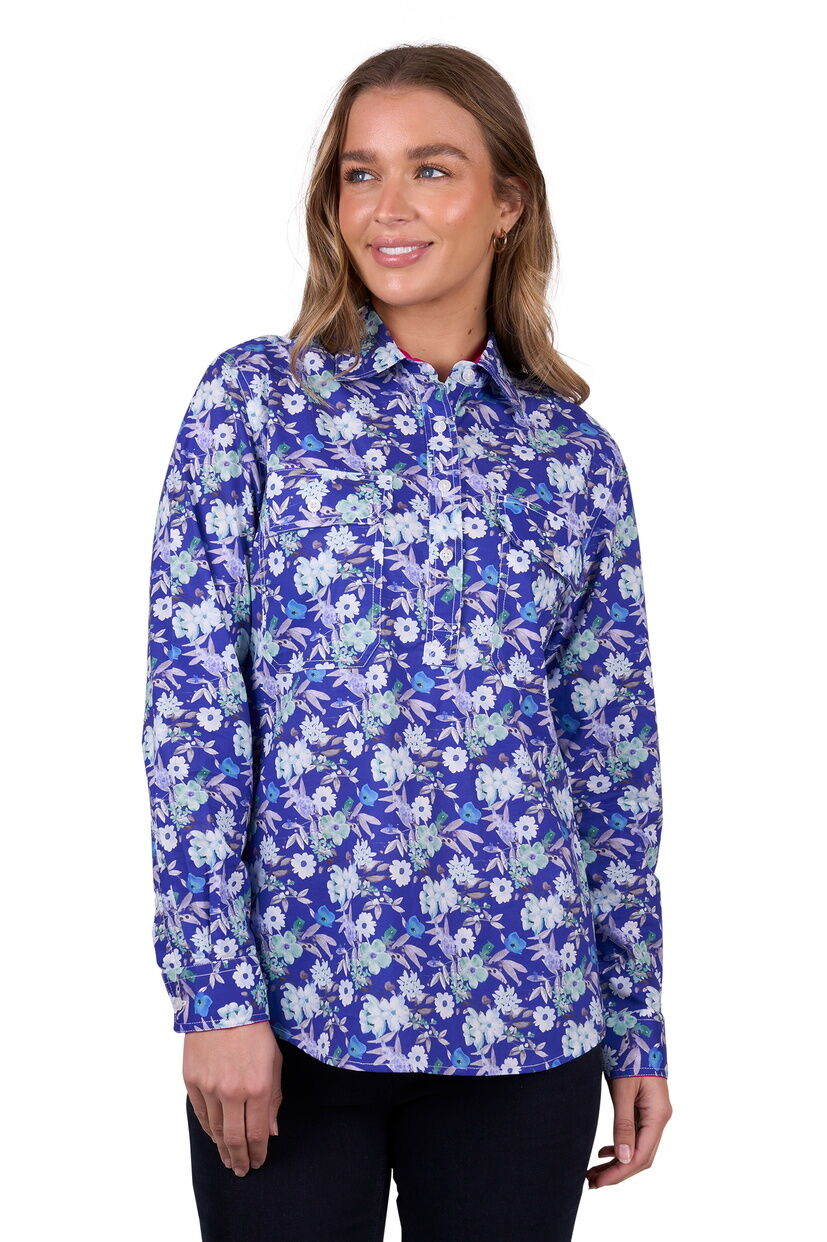 Hard Slog Womens Tia Half Button L/S Shirt (H5W2101178) Blue [SD]