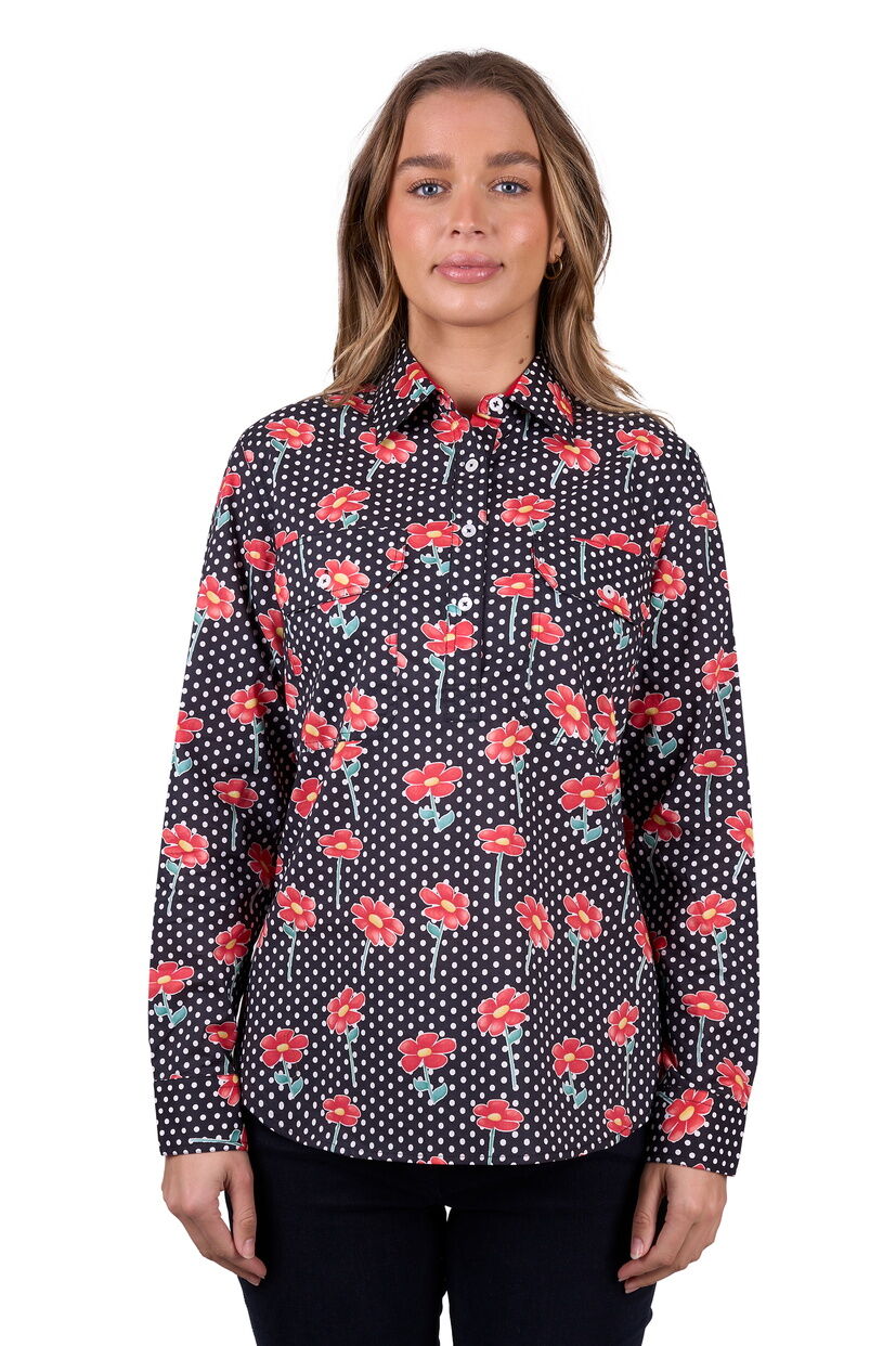 Hard Slog Womens Inez Half Button L/S Shirt (H5W2101180) Black [SD]