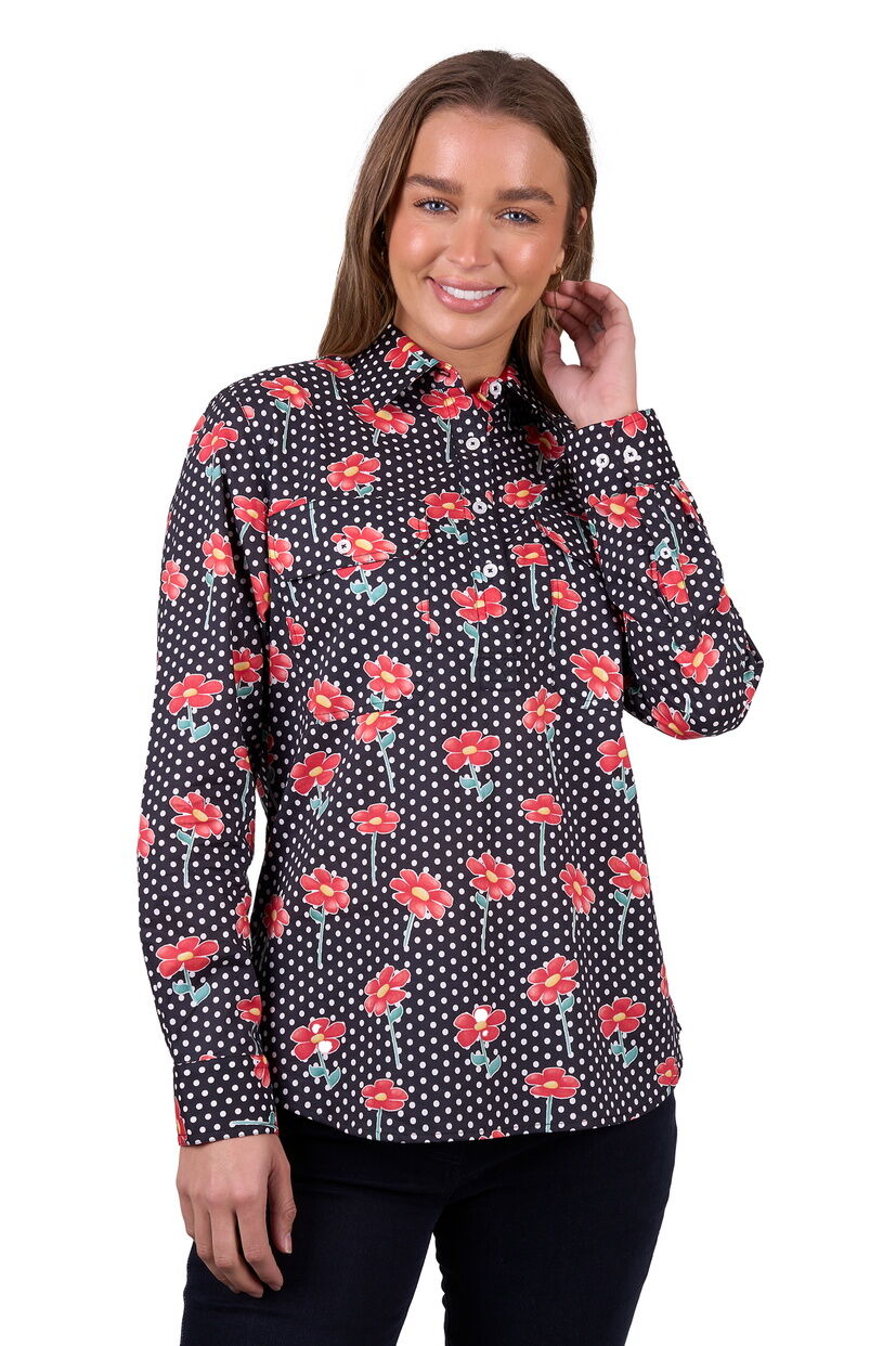 Hard Slog Womens Inez Half Button L/S Shirt (H5W2101180) Black [SD]