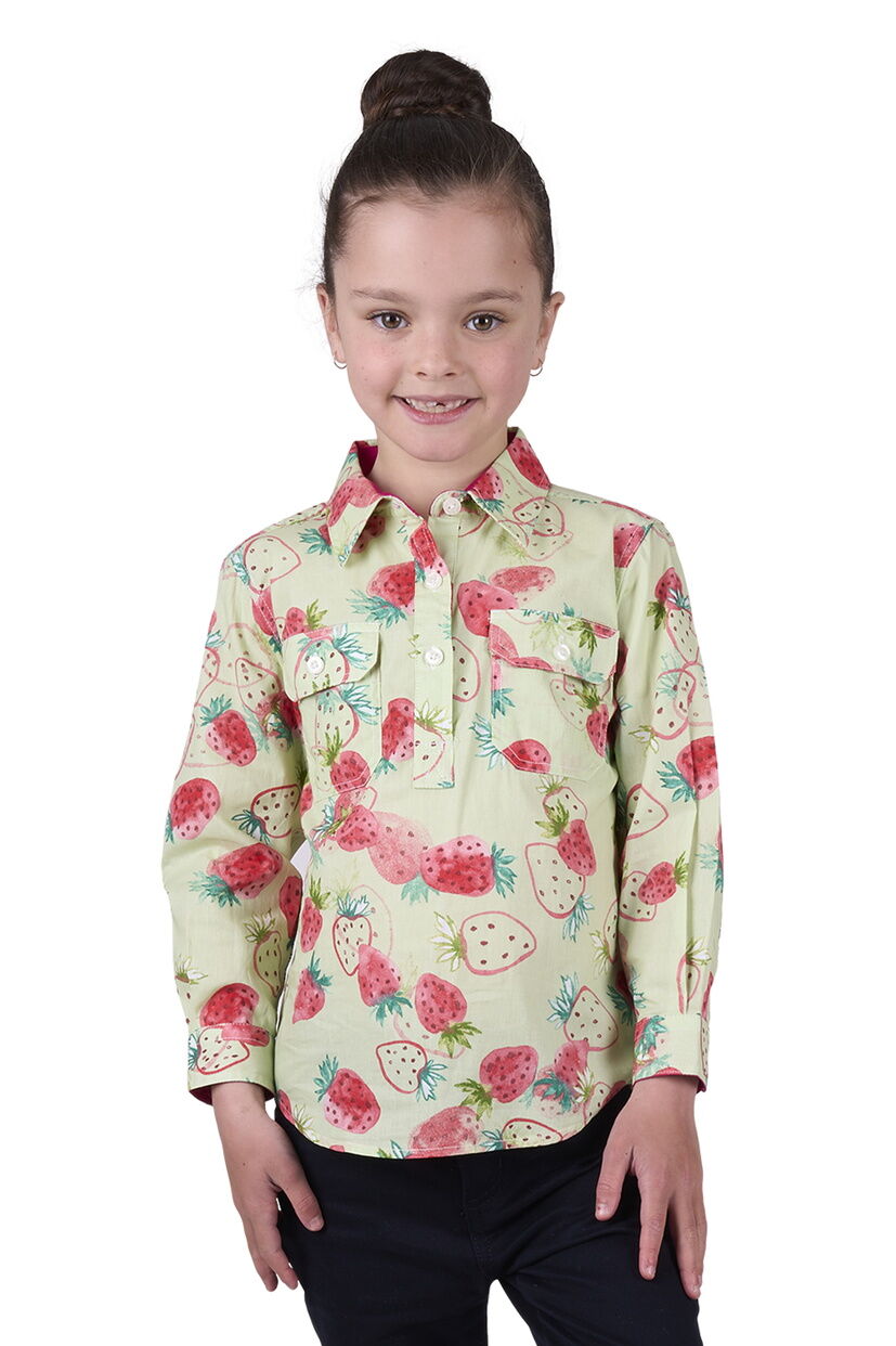 Hard Slog Childrens Kimmy Half Button L/S Shirt (H5W7101191) Green [SD]