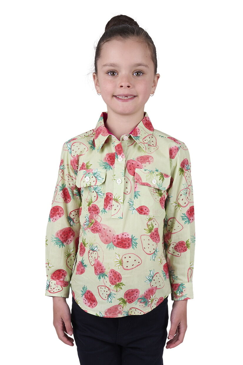 Hard Slog Childrens Kimmy Half Button L/S Shirt (H5W7101191) Green [SD]