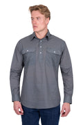 Hard Slog Mens Tomson Half Button L/S Shirt (H5S1126184) Navy/Tan