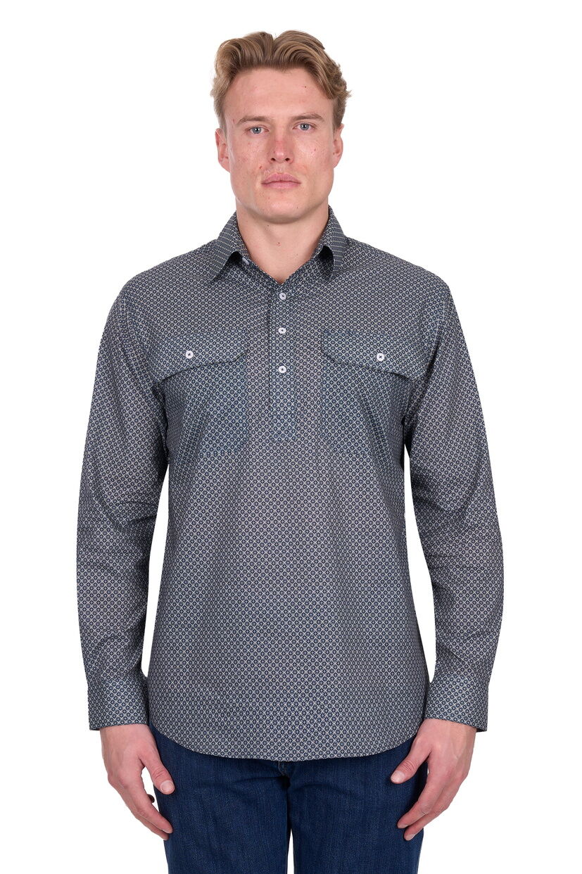 Hard Slog Mens Tomson Half Button L/S Shirt (H5S1126184) Navy/Tan