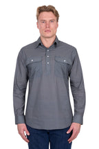 Hard Slog Mens Tomson Half Button L/S Shirt (H5S1126184) Navy/Tan