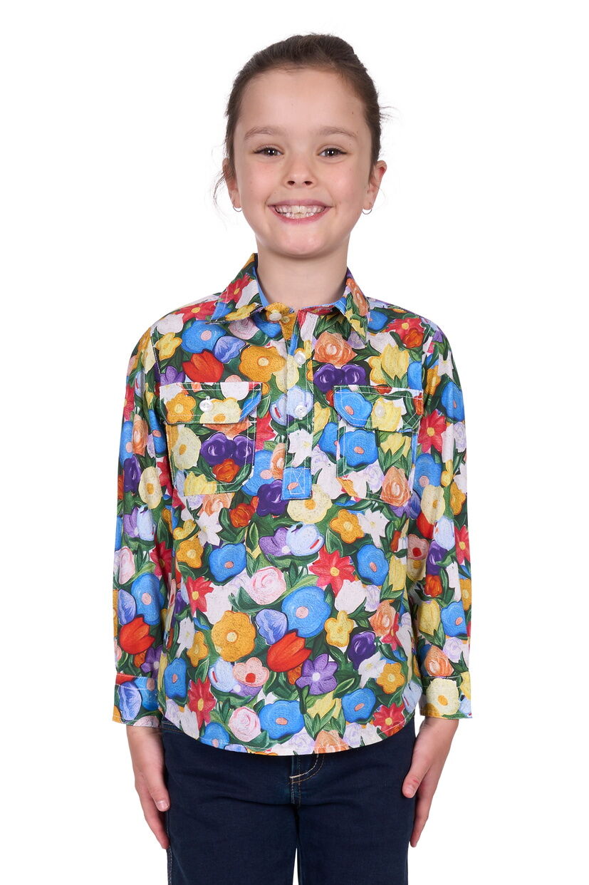 Hard Slog Childrens Delia Half Button L/S Shirt (H5S7101124) Multi