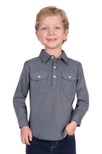Hard Slog Childrens Tomson Half Button L/S Shirt (H5S7101184) Navy/Tan