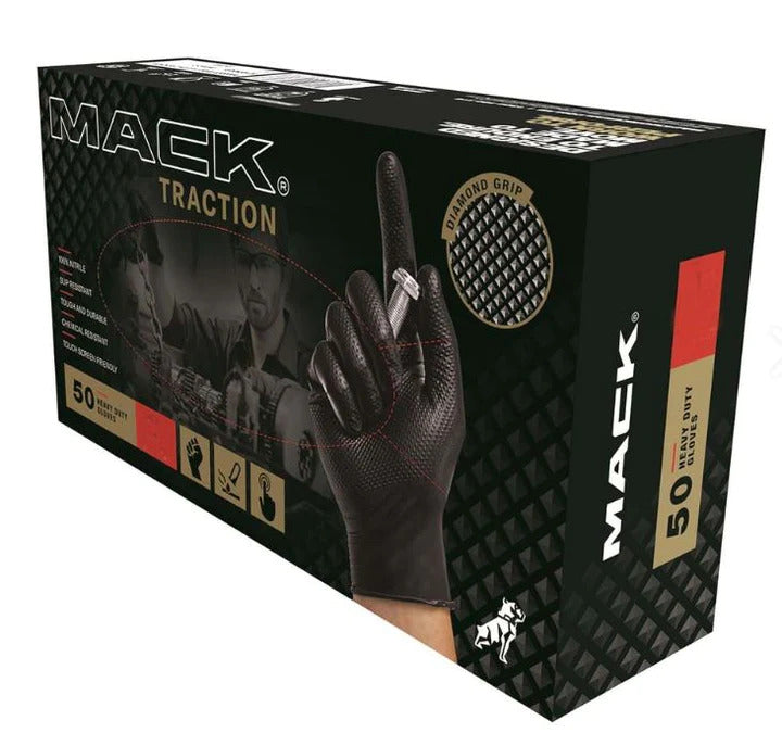 Mack Traction Nitrile Disposable Gloves Box of 50 (MKGTRACTIBB) Black