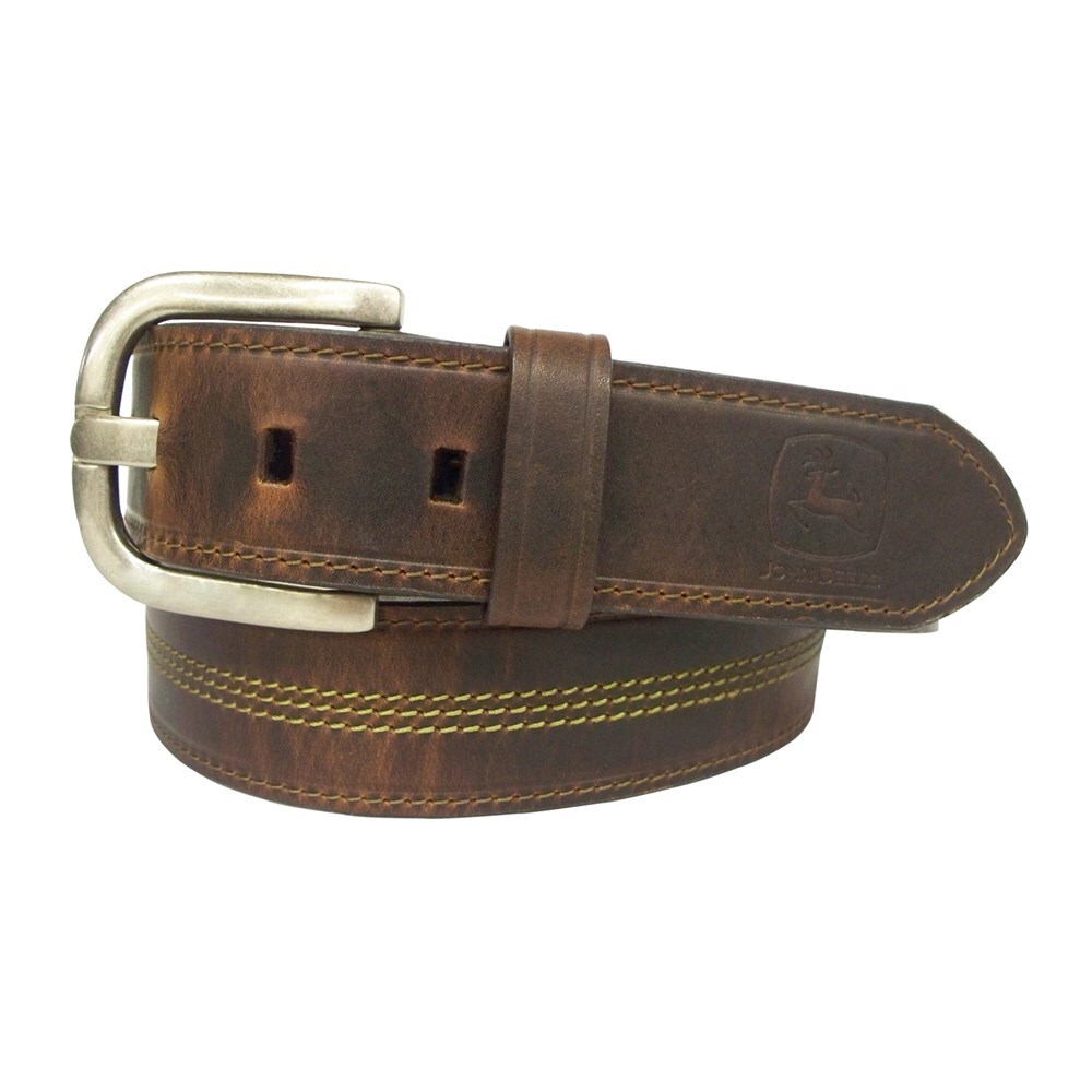 John Deere Mens 38mm Oil Tanned Leather with Silver Finish Buckle Belt (4503500-200-32) Brown