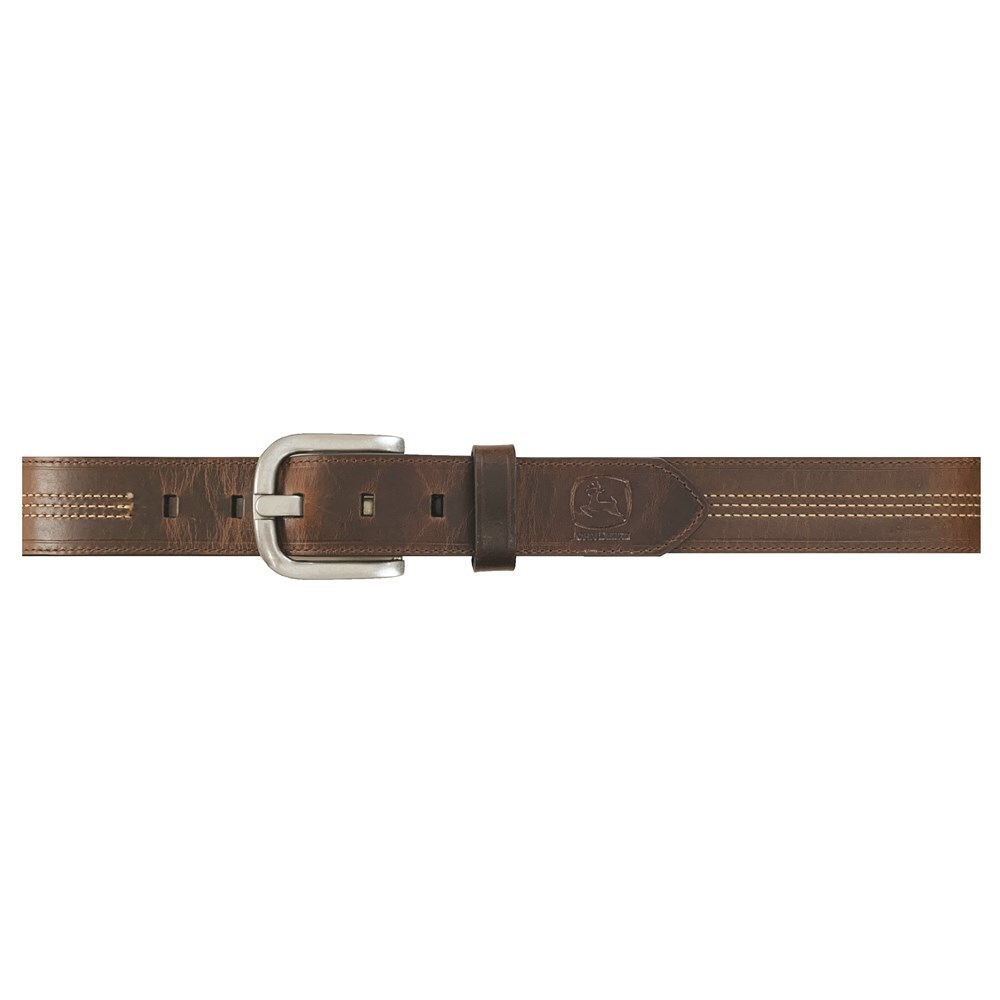 John Deere Mens 38mm Oil Tanned Leather with Silver Finish Buckle Belt (4503500-200-32) Brown