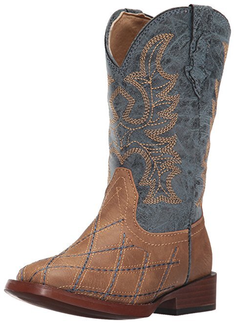 Roper Childrens Cross Cut Western Boots (18900080) Navy/Tan 