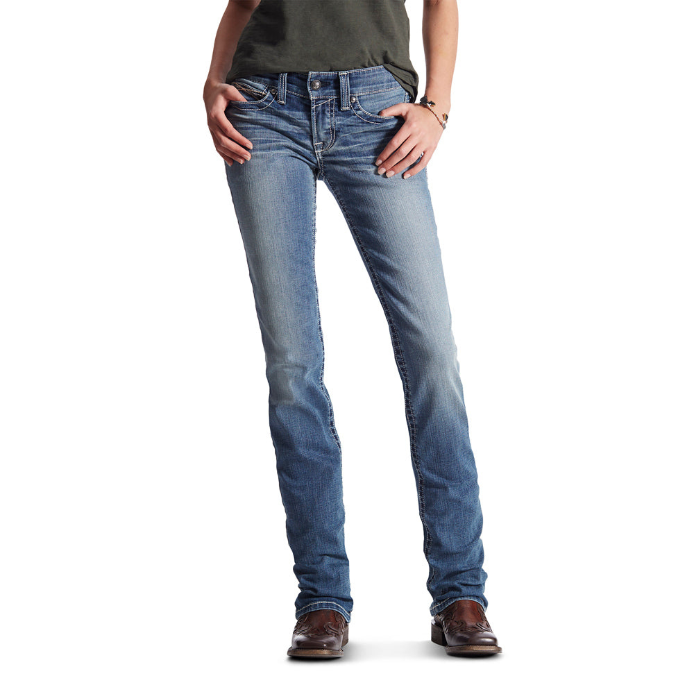 Ariat Womens R.E.A.L. Mid Rise Straight Jeans (10017217) Icon Rainstorm