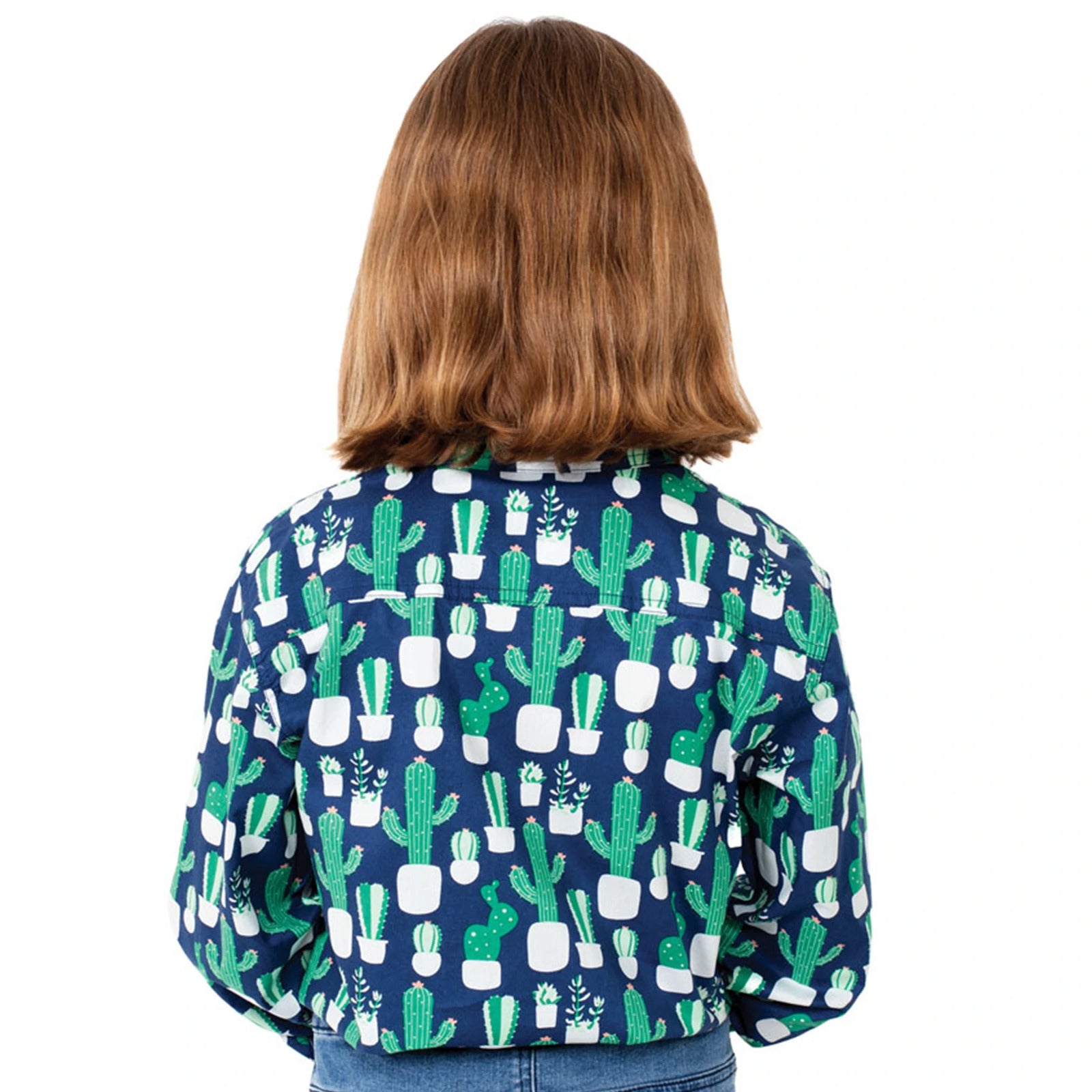 Just Country Girls Harper Half Button Print Shirt (GWLS2148) Navy/Green Cactus [SD]