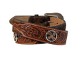 Roper Mens 1.5" Genuine Leather Hair On Floral Hand Tooled Belt (8655500) Brown [SD]