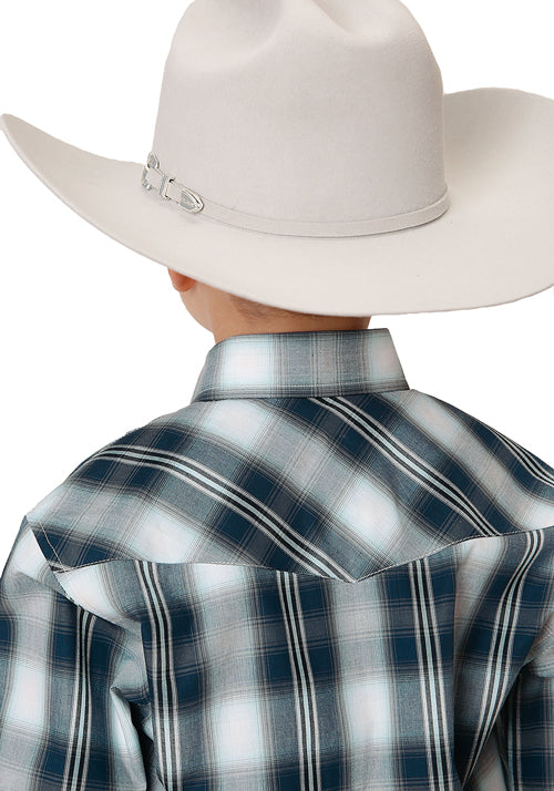 Roper Boys Amarillo Collection L/S Shirt (30278047) Plaid Blue [SD]