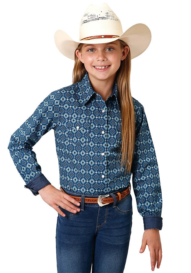 Roper Girls West Made Collection L/S Shirt (80064309) Print Blue [GD]