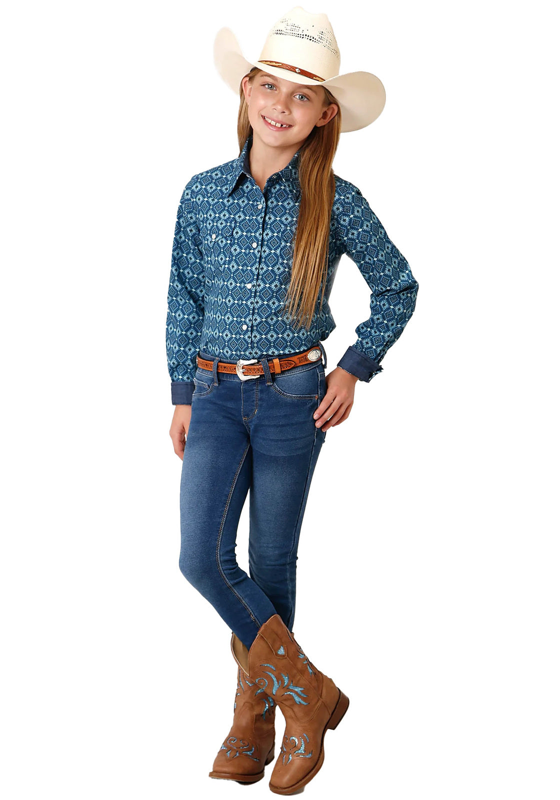 Roper Girls West Made Collection L/S Shirt (80064309) Print Blue [GD]