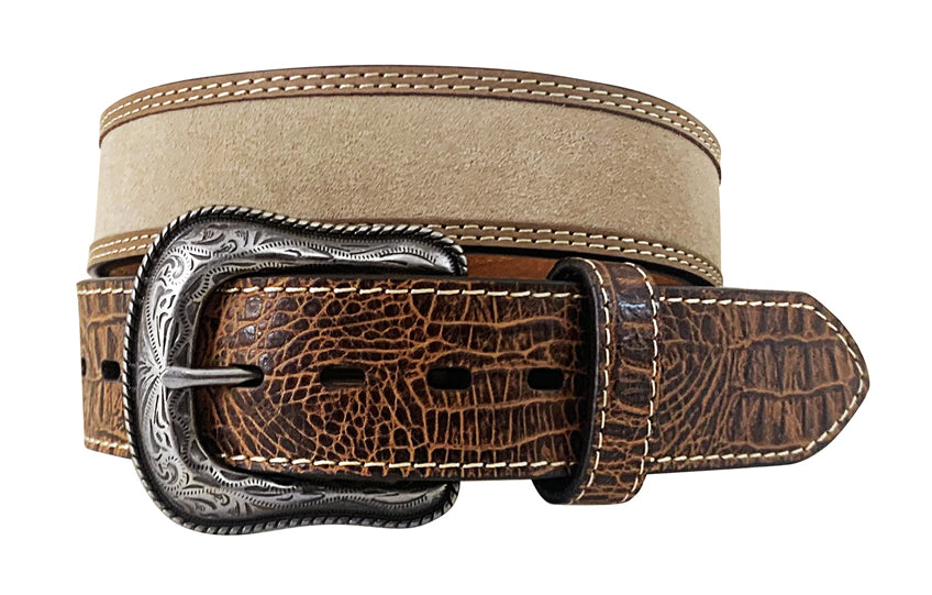 Roper Mens 1.1/2" Genuine Suede Inlay WTH Truscan Bambino Leather End Tabs Belt (8665500) Brown [SD]