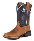 Roper Childrens James Western Boots (18911352) Tan Burnished/Navy Leather