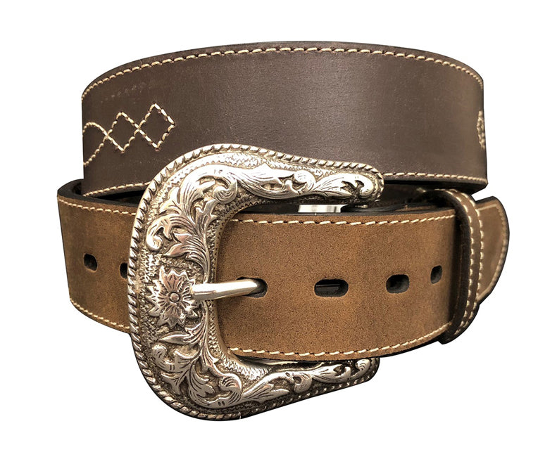 Roper Mens 1 1/2" Bridle Leather Western Stitch Design Belt (9536500) Brown [SD]