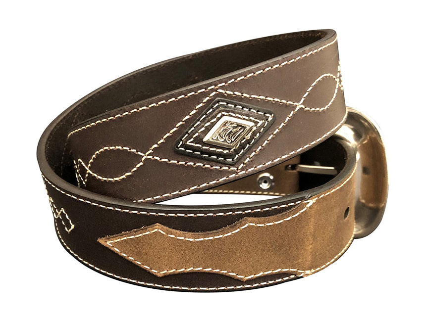 Roper Mens 1 1/2" Bridle Leather Western Stitch Design Belt (9536500) Brown [SD]