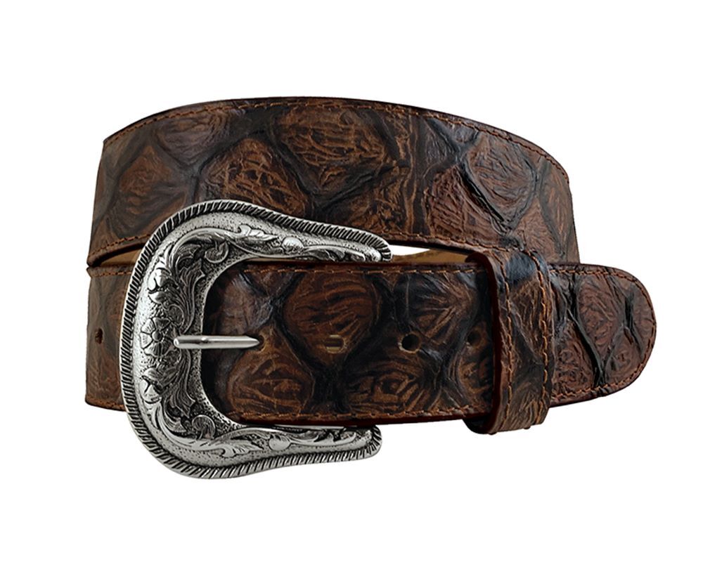 Roper Mens 1.1/2" Leather Pirarucu Belt (8671500) Embossed Cognac [SD]
