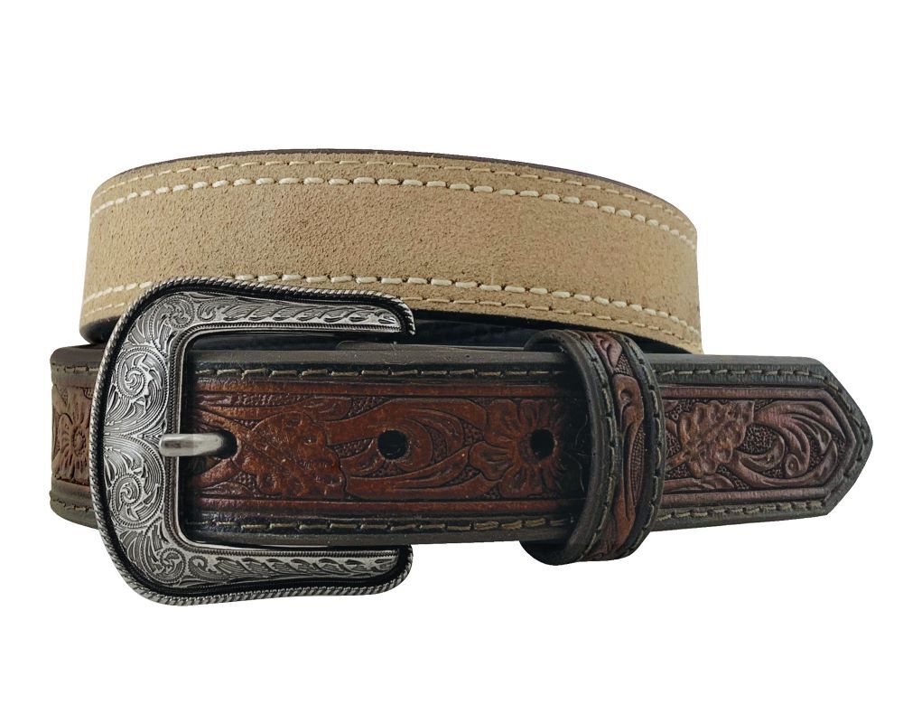 Roper Boys 1.1/4" Roughout Leather with Embossed Tabs Belt (1777300) Brown [SD]
