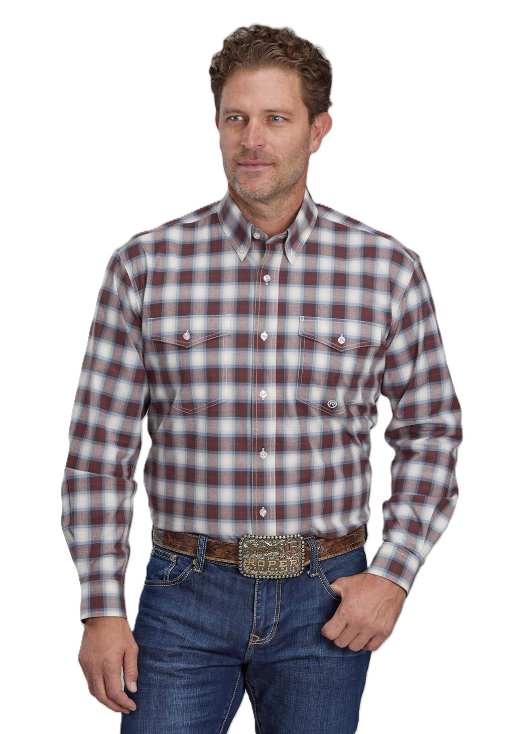 Roper Mens Amarillo Collection L/S Shirt (01378700) Plaid Brown