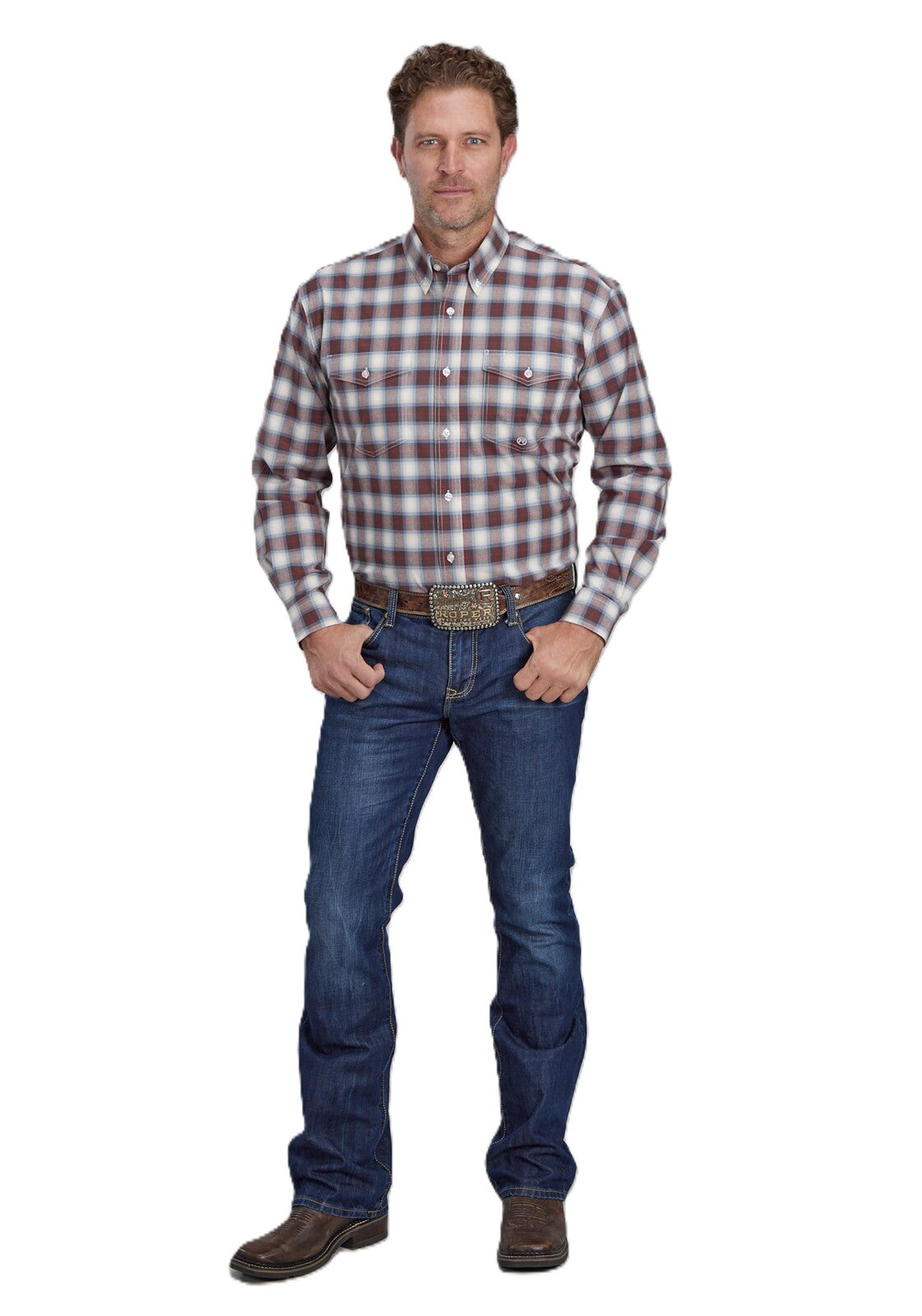 Roper Mens Amarillo Collection L/S Shirt (01378700) Plaid Brown
