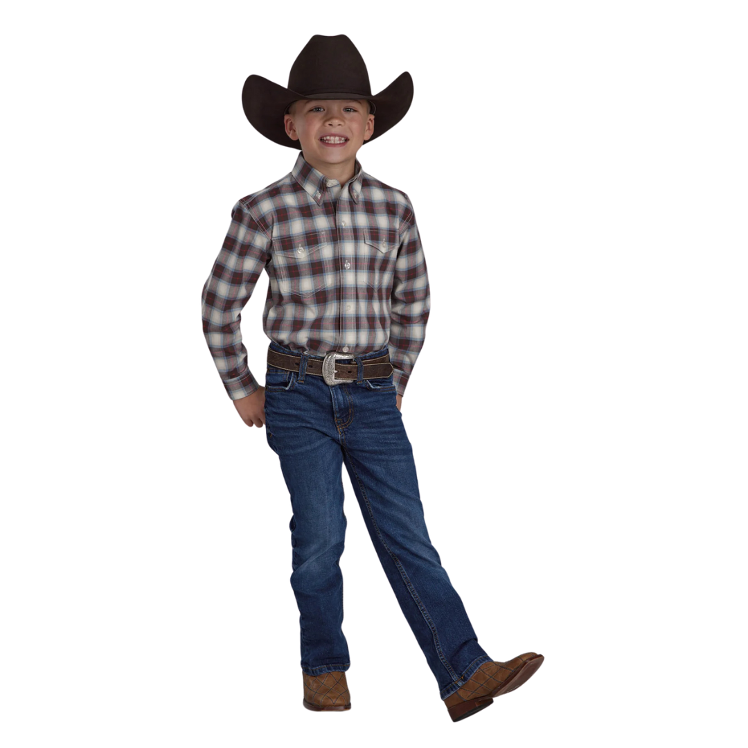 Roper Boys Amarillo Collection L/S Shirt (30378700) Plaid Brown