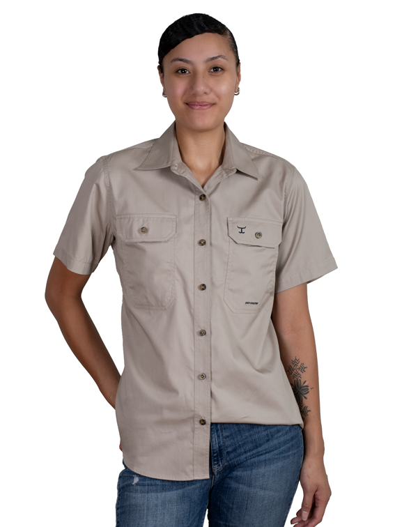 Just Country Womens Maggie S/S Full Button Work Shirt (50504STN) Stone