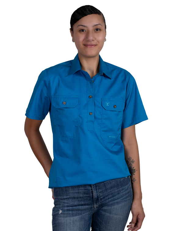Just Country Womens Evie S/S Half Button Work Shirt (50506BJL) Blue Jewel