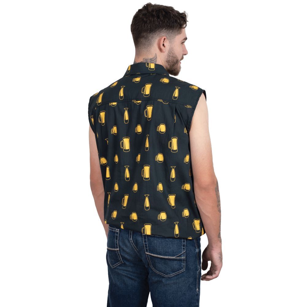 Just Country Mens Logan Half Button Sleeveless Print Shirt (MWNSR240) Black Ale [SD]