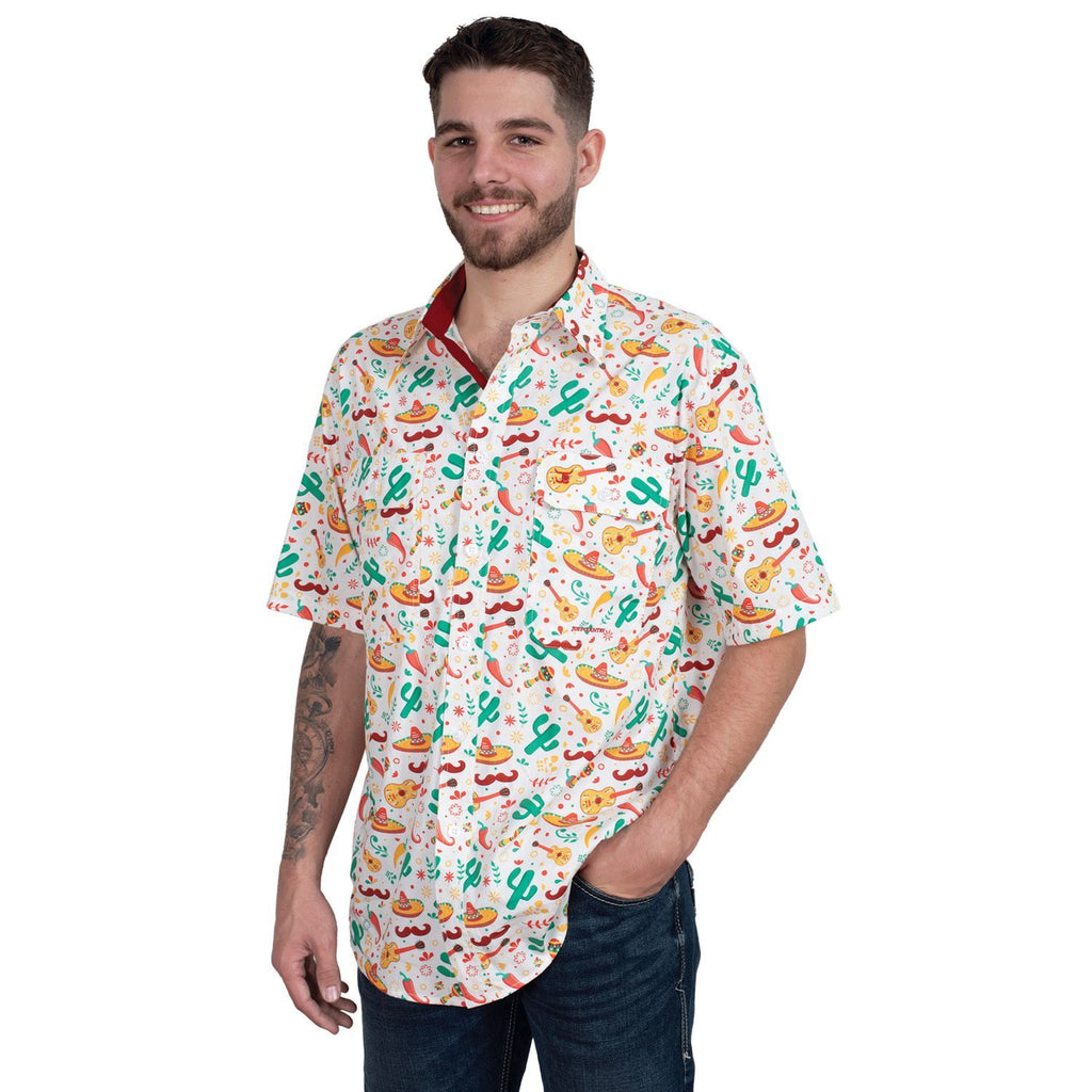 Just Country Mens Jordan S/S Full Button Print Shirt (MWSSR242) White Cactus/Chilli [SD]