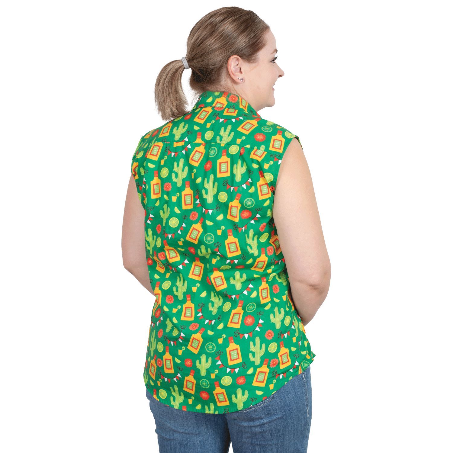 Just Country Womens Lilly Half Button Sleeveless Print Shirt (WWNSR241) Green Cactus [SD]