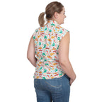 Just Country Womens Lilly Half Button Sleeveless Print Shirt (WWNSR242) White Cactus/Chilli [SD]