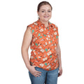 Just Country Womens Lilly Half Button Sleeveless Print Shirt (WWNSR243) Orange Western Boots [SD]