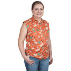 Just Country Womens Lilly Half Button Sleeveless Print Shirt (WWNSR243) Orange Western Boots [SD]