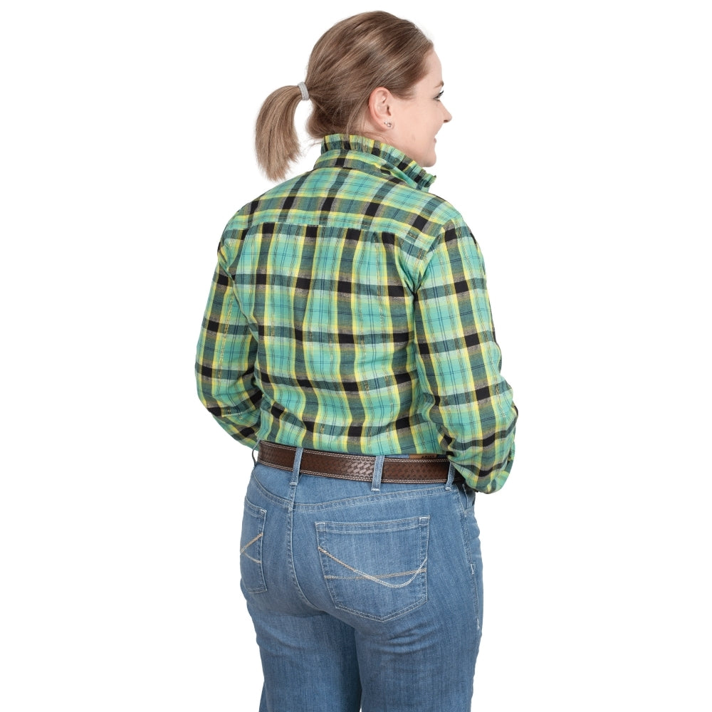 Just Country Womens Abbey Frills L/S Full Button Print Shirt (WWLS2465) Spearmint/Black Lurex Plaid [SD]