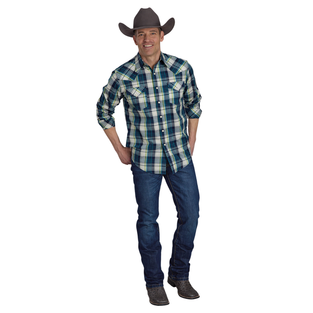 Roper Mens West Made Collection L/S Shirt (01062150) Plaid Blue