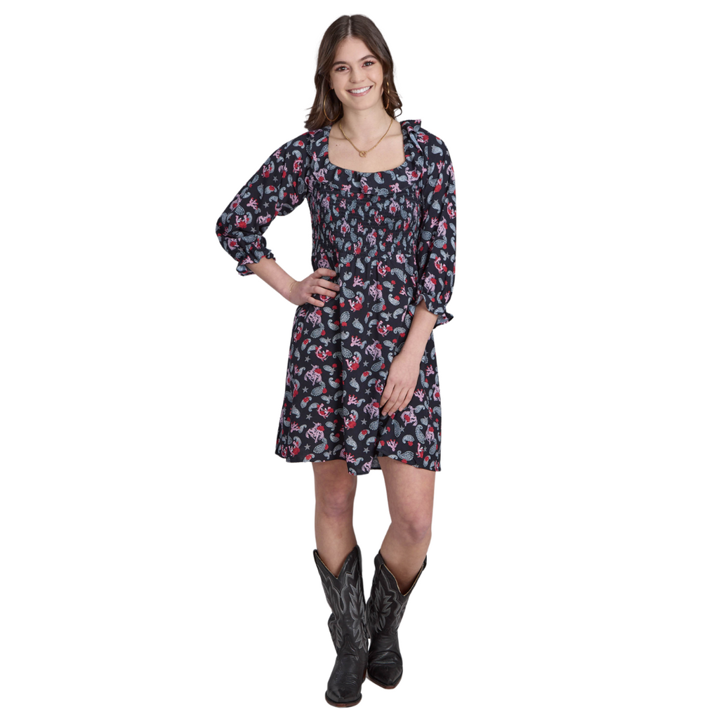 Roper Womens Five Star Collection 3/4 Sleeve Dress (57590187) Print Black [SD]