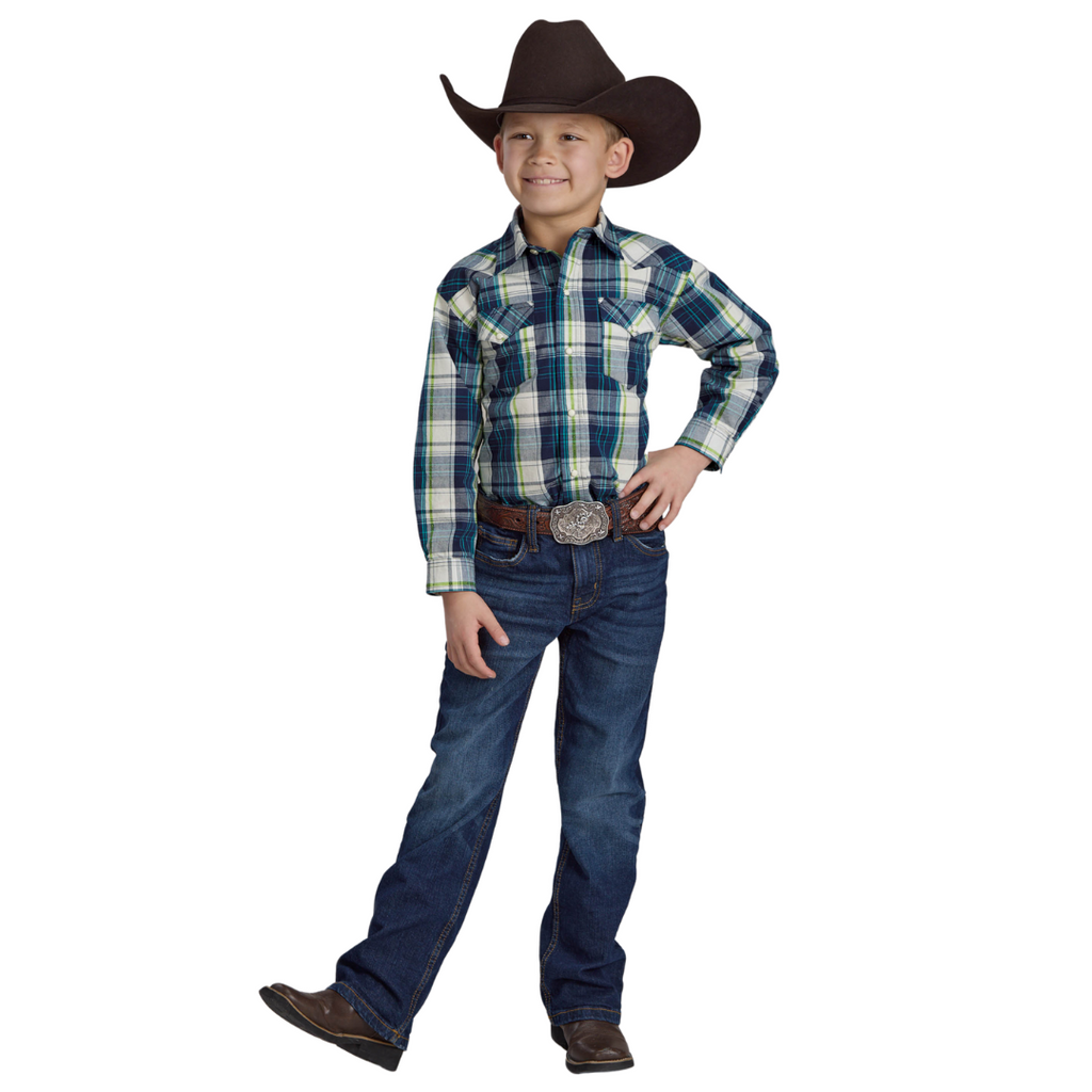Roper Boys West Made Collection L/S Shirt (30062150) Plaid Blue