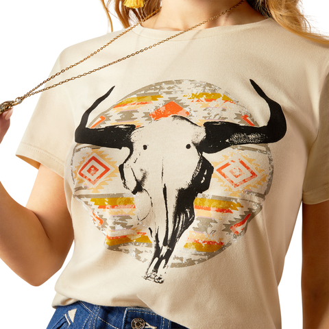 Ariat Womens Longhorn Watercolour S/S Tee (10054039) Natural [SD]