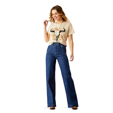 Ariat Womens Longhorn Watercolour S/S Tee (10054039) Natural [SD]