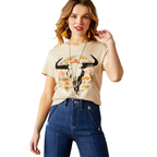 Ariat Womens Longhorn Watercolour S/S Tee (10054039) Natural [SD]
