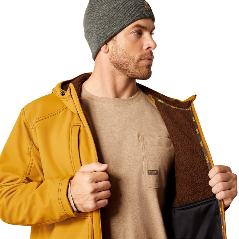 Ariat Mens Rebar Sherpa Stretch Canvas Softshell Jacket (10052430) Golden Brown