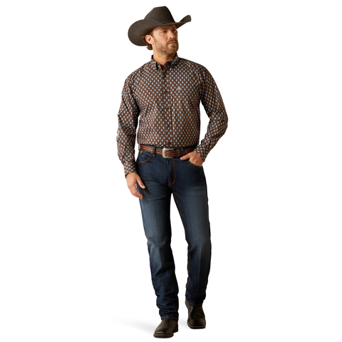 Ariat Mens Team Oak L/S Shirt (10054056) Brown/Light Blue