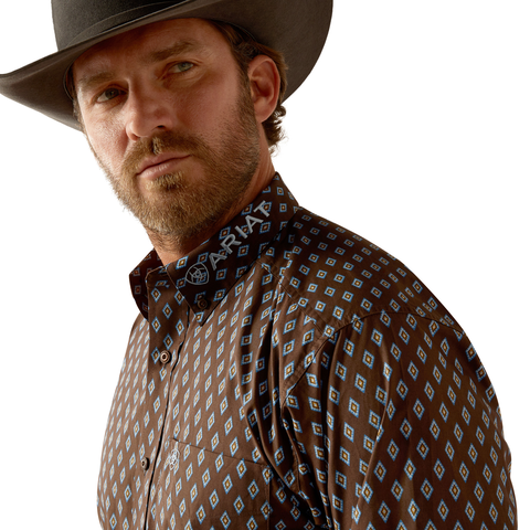 Ariat Mens Team Oak L/S Shirt (10054056) Brown/Light Blue