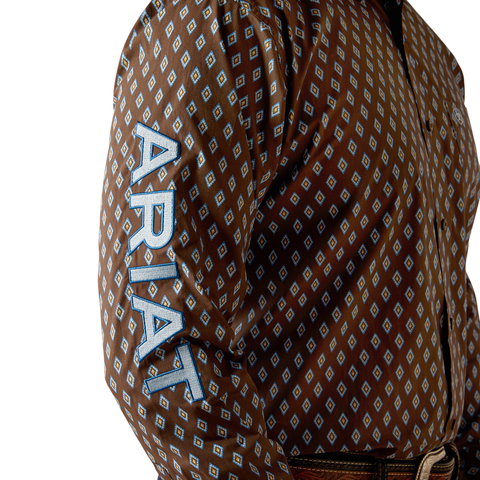 Ariat Mens Team Oak L/S Shirt (10054056) Brown/Light Blue