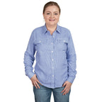 Just Country Womens Brooke Bamboo Blend Full Button L/S Work Shirt (WBLS2402) Blue Houndstooth